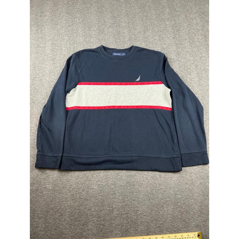 Nautica Men's Navy Blue Sweatshirt with White Red Stripe Size Medium